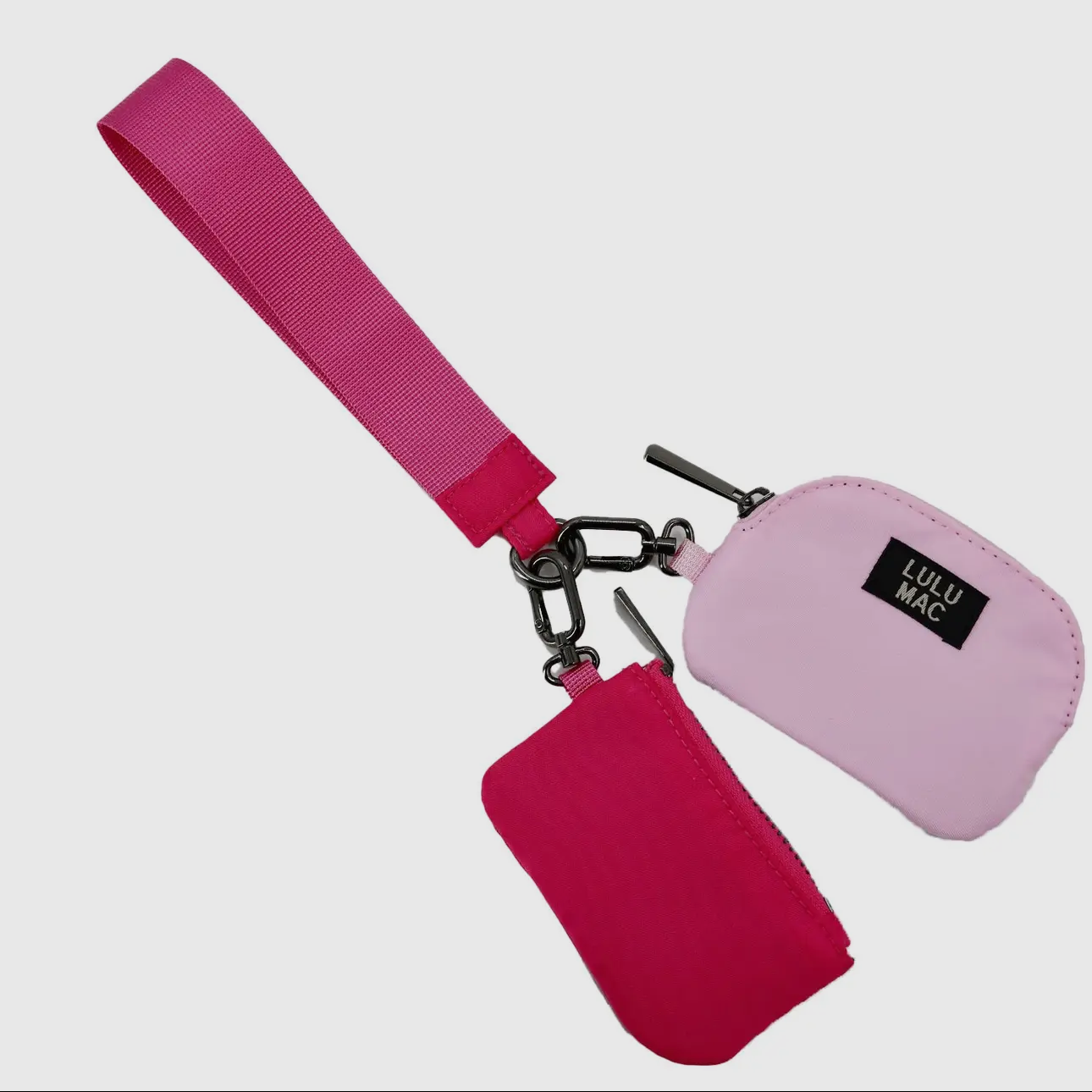 Lulu Mac Double Pouch Wristlet HOT PINK/LIGHT PINK