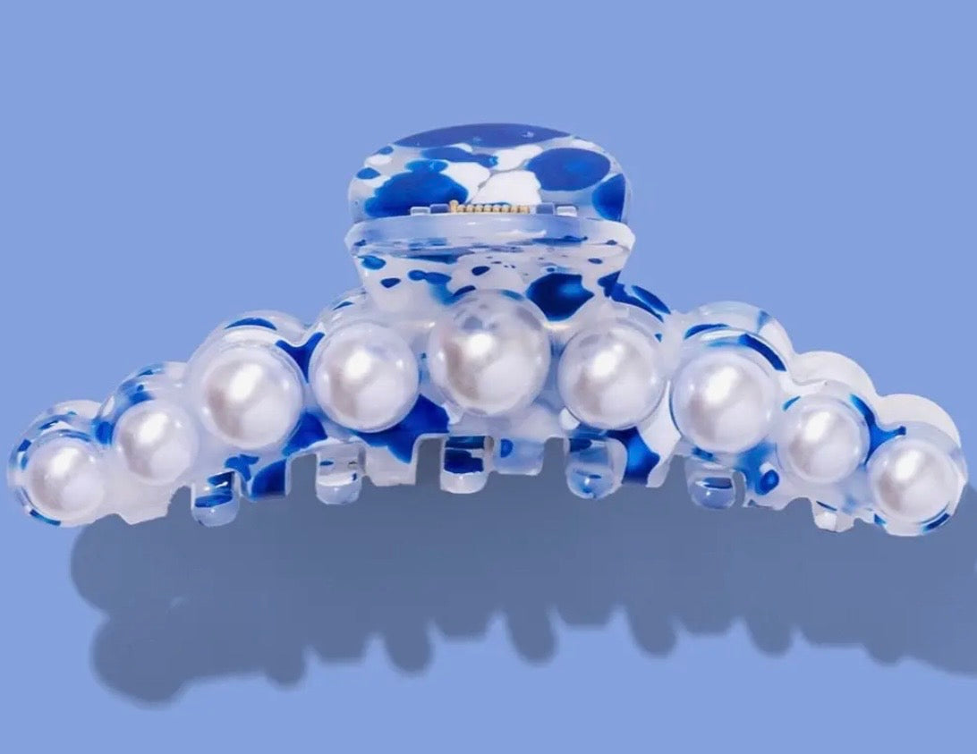 Blue + Pearl Claw Clip