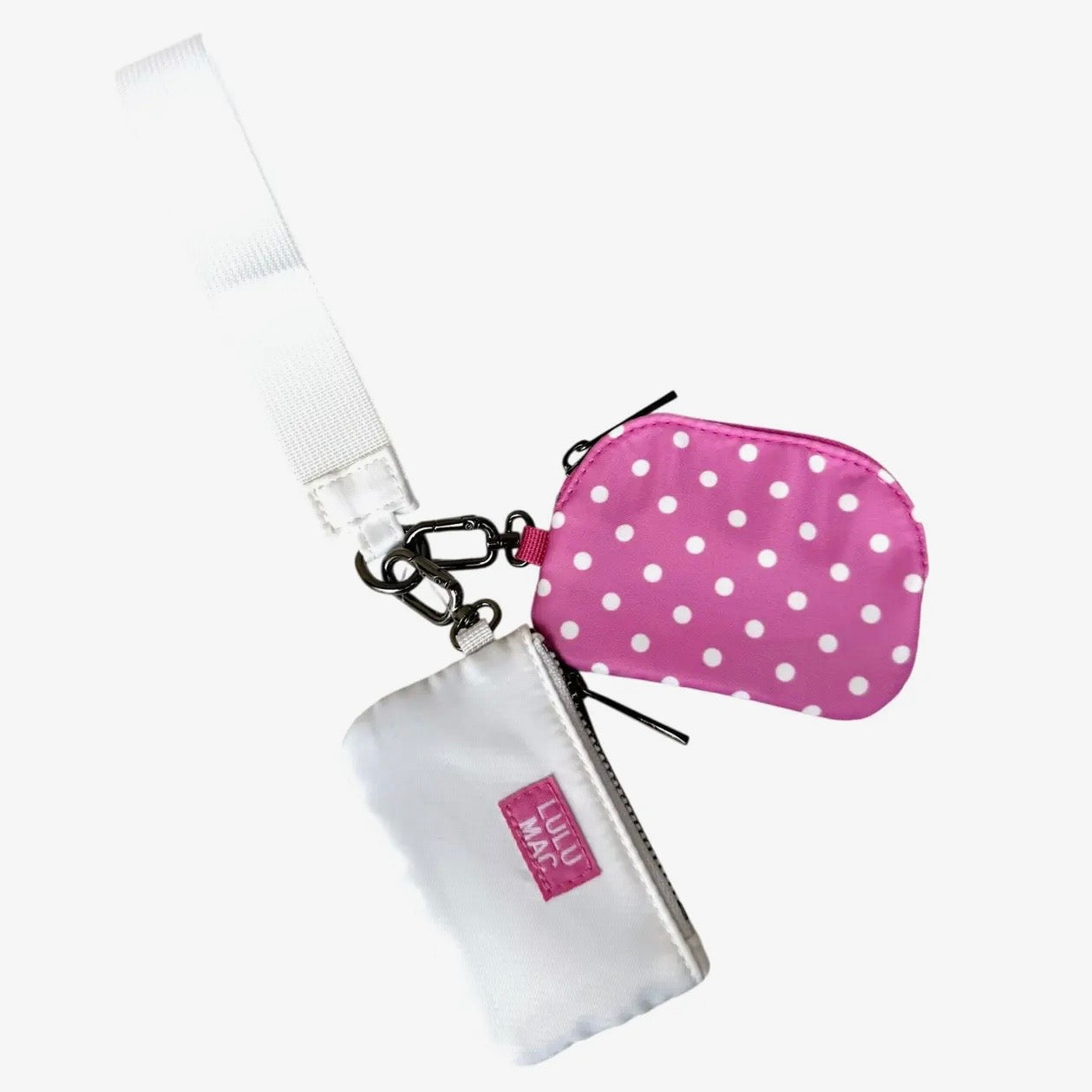Lulu Mac Polka Dot Double Pouch Wristlet HOT PINK/WHITE
