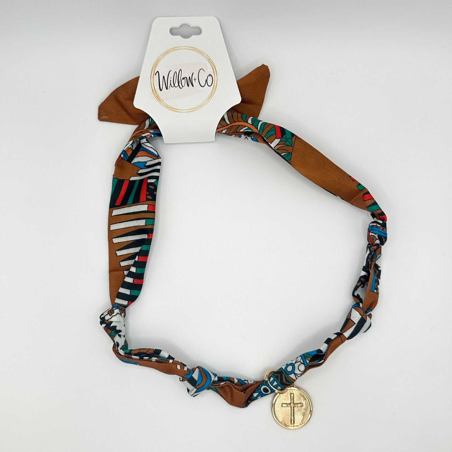 Scarf Necklace BROWN/WHITE/CROSS