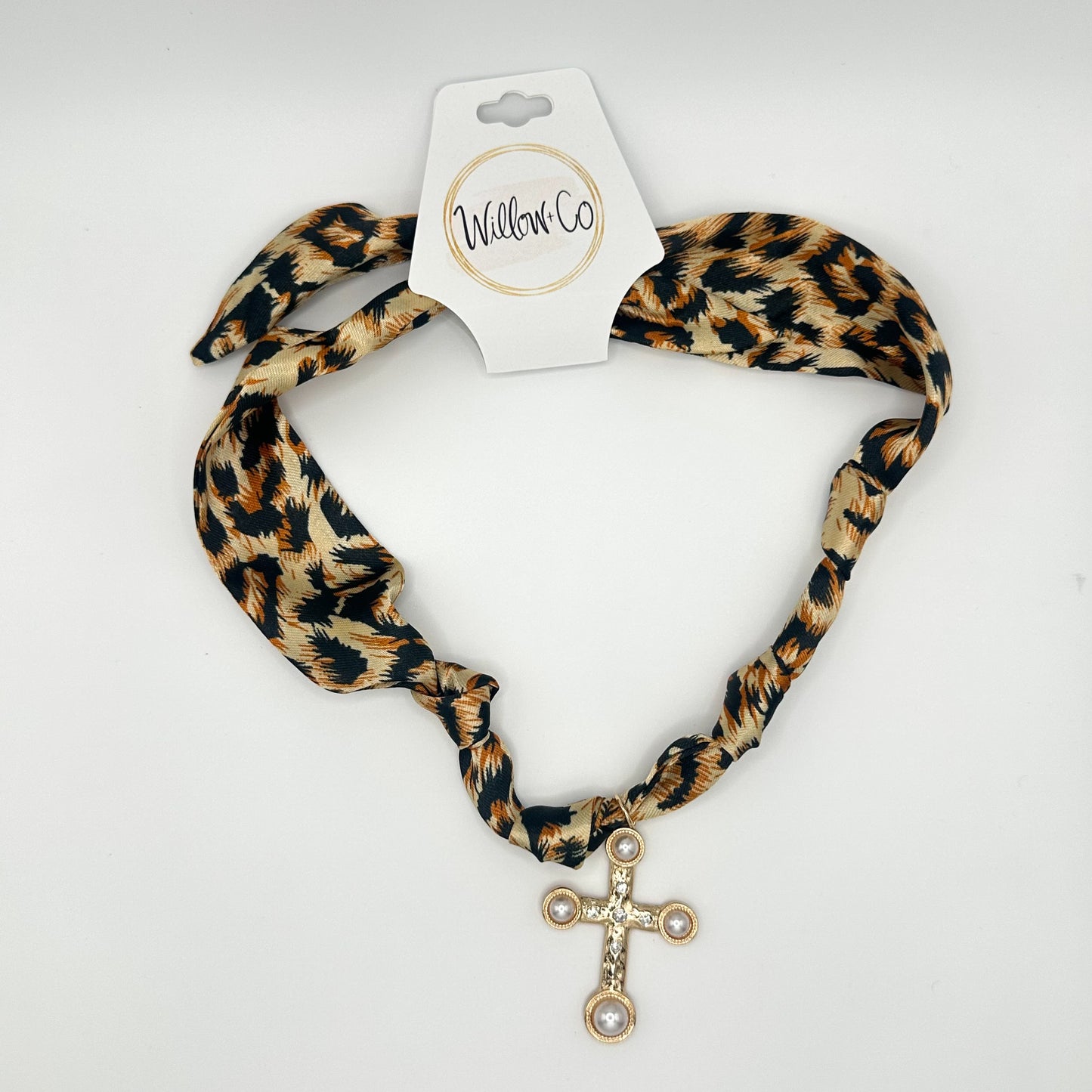 Scarf Necklace LEOPARD/GOLD/CROSS