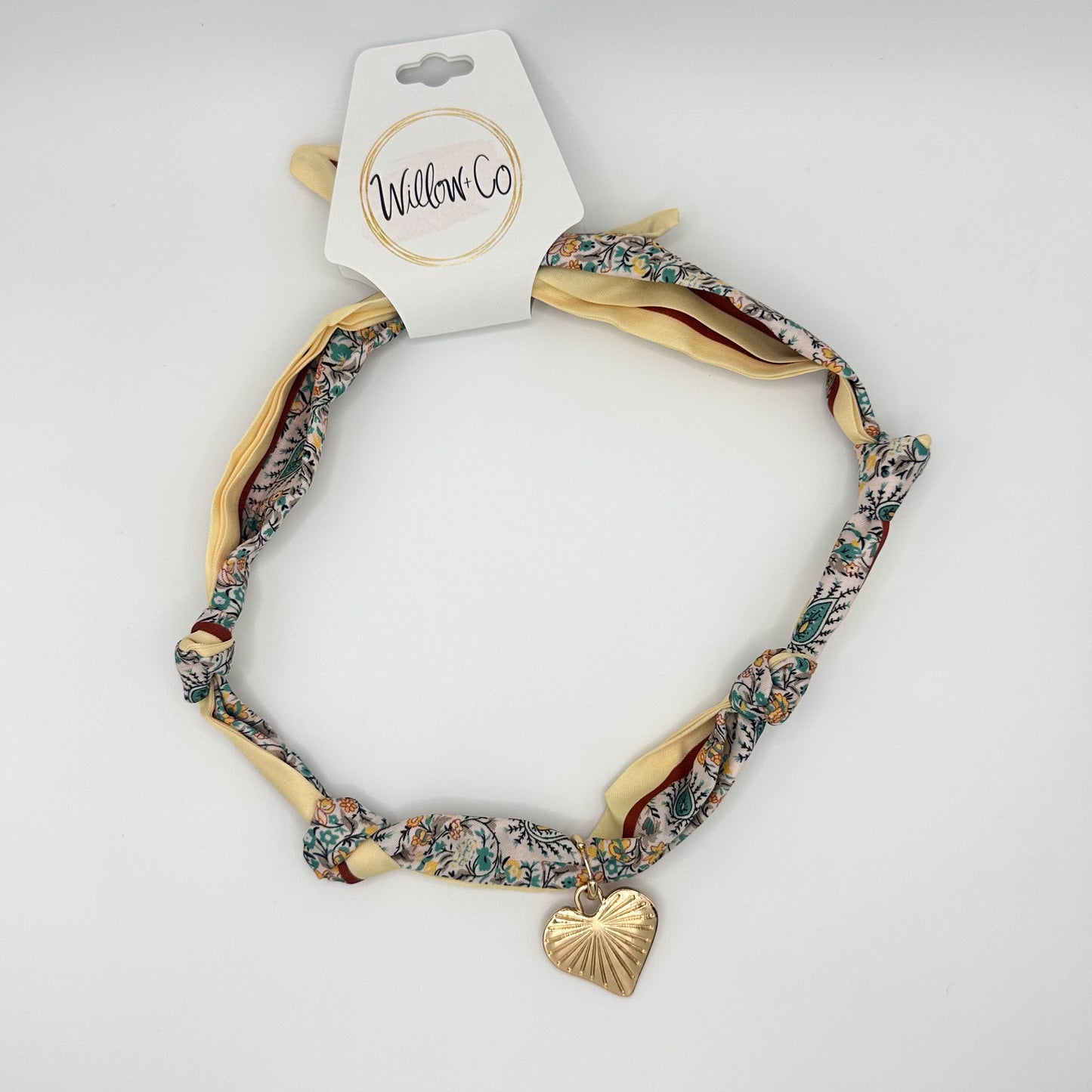 Scarf Necklace CREAM/TEAL/HEART