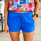 Happy Blooms Linen Shorts BLUE