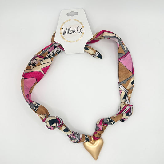 Scarf Necklace PINK/GREY/HEART