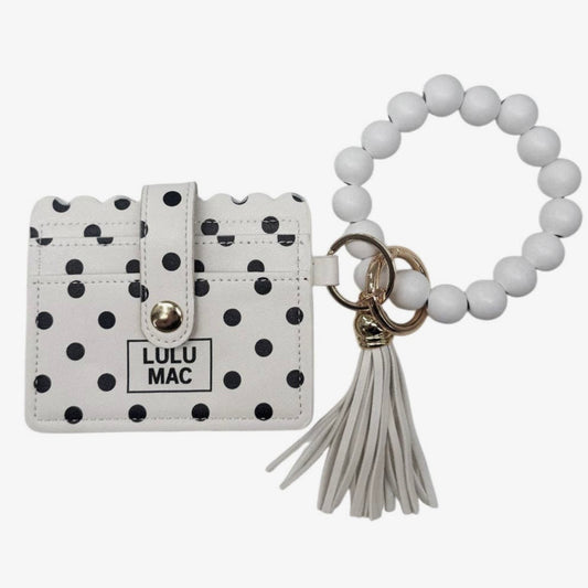 Lulu Mac Polka Dot Beaded Wallet WHITE/BLACK