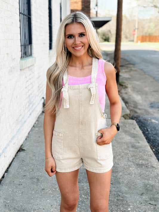 In The Moment Tie Romper BEIGE