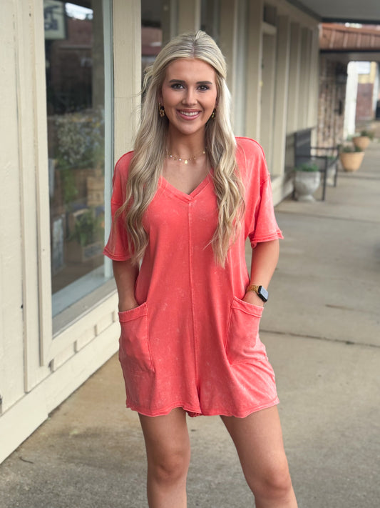 Pick Up The Pace Romper CORAL