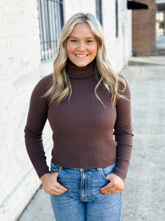 All The Better Mock Neck Top BROWN