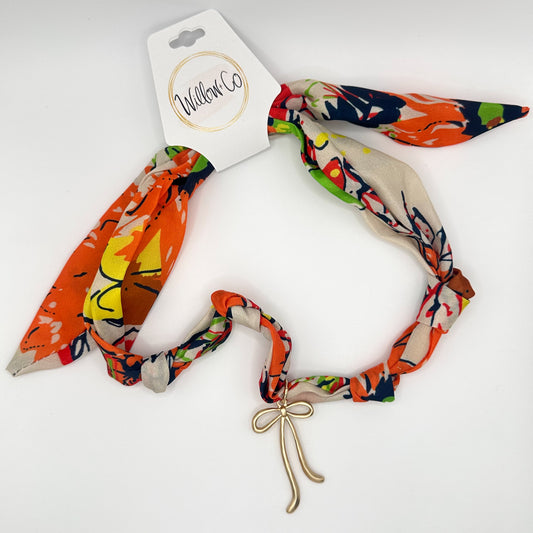 Scarf Necklace ORANGE/IVORY/BOW