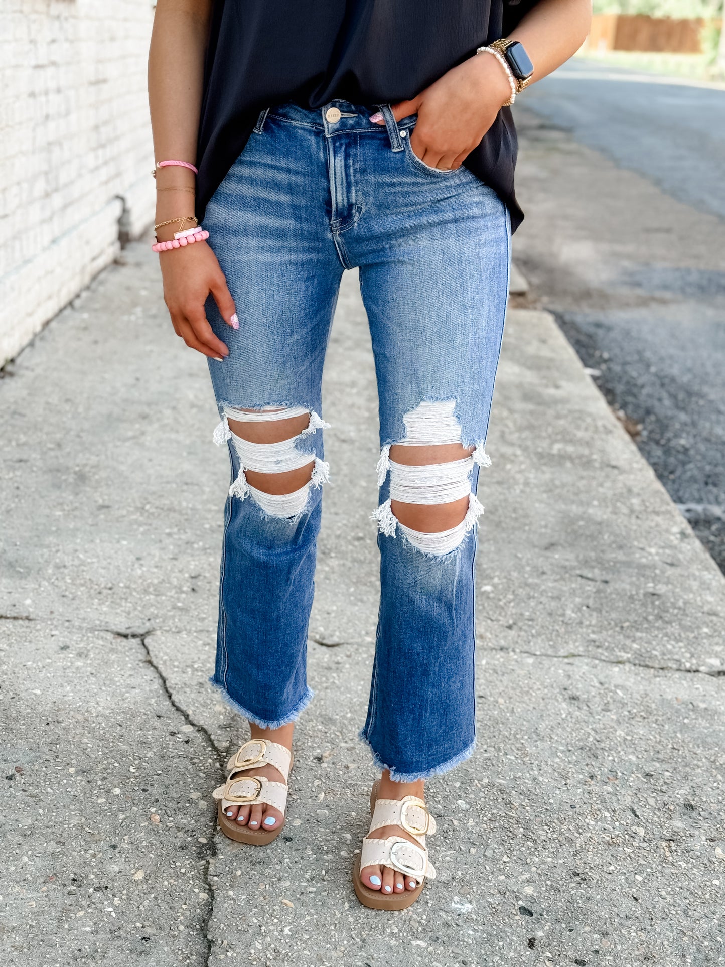 Stay Elevated Distressed Cropped Jeans