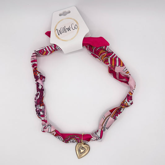 Scarf Necklace PINK/WHITE/HEART