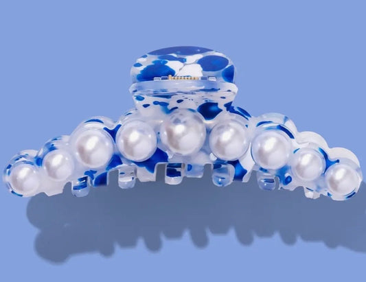 Blue + Pearl Claw Clip