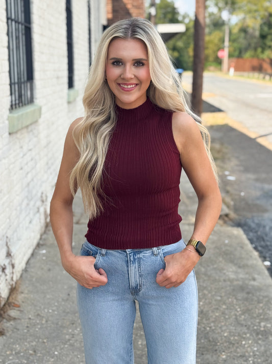 Sweet Talk Mock Neck Top BURGUNDY