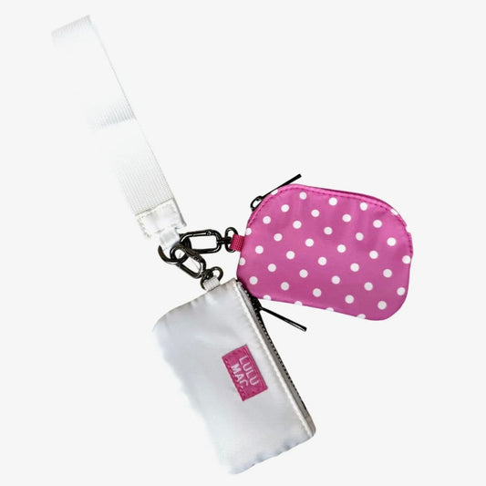 Lulu Mac Polka Dot Double Pouch Wristlet HOT PINK/WHITE