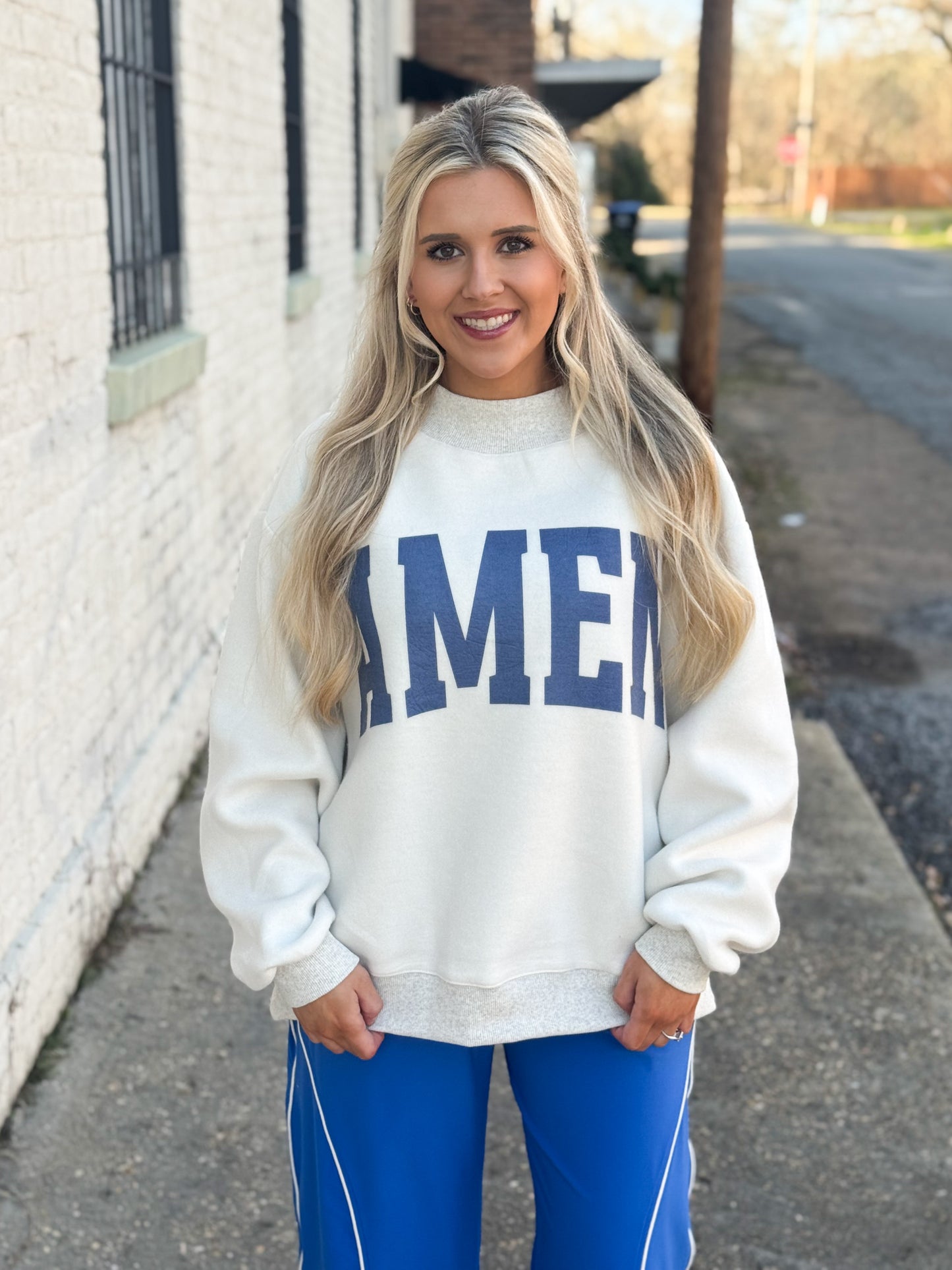 WWJD/AMEN Reversible Mock Neck Sweatshirt GREY