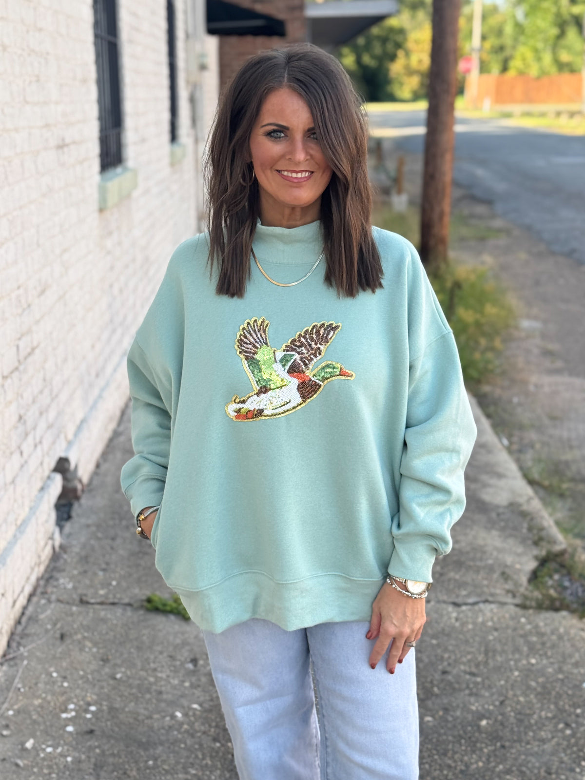 Golden Flight Sequin Mock Neck Sweatshirt