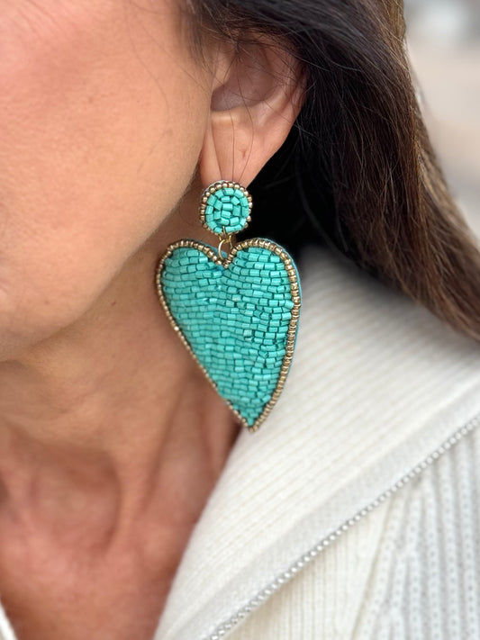 Beaded Heart Earring TURQUOISE *FINAL SALE*