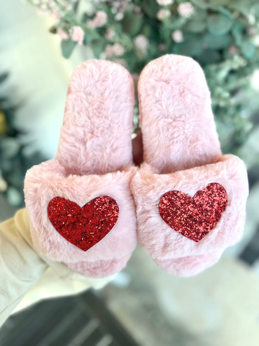 Fur Heart Slipper LIGHT PINK *FINAL SALE*