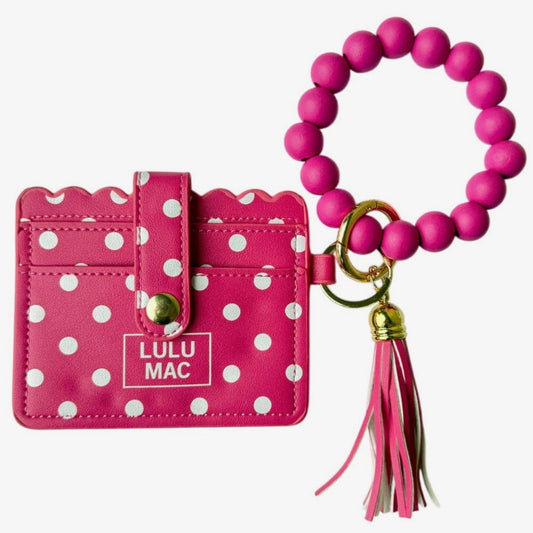 Lulu Mac Polka Dot Beaded Wallet HOT PINK/WHITE