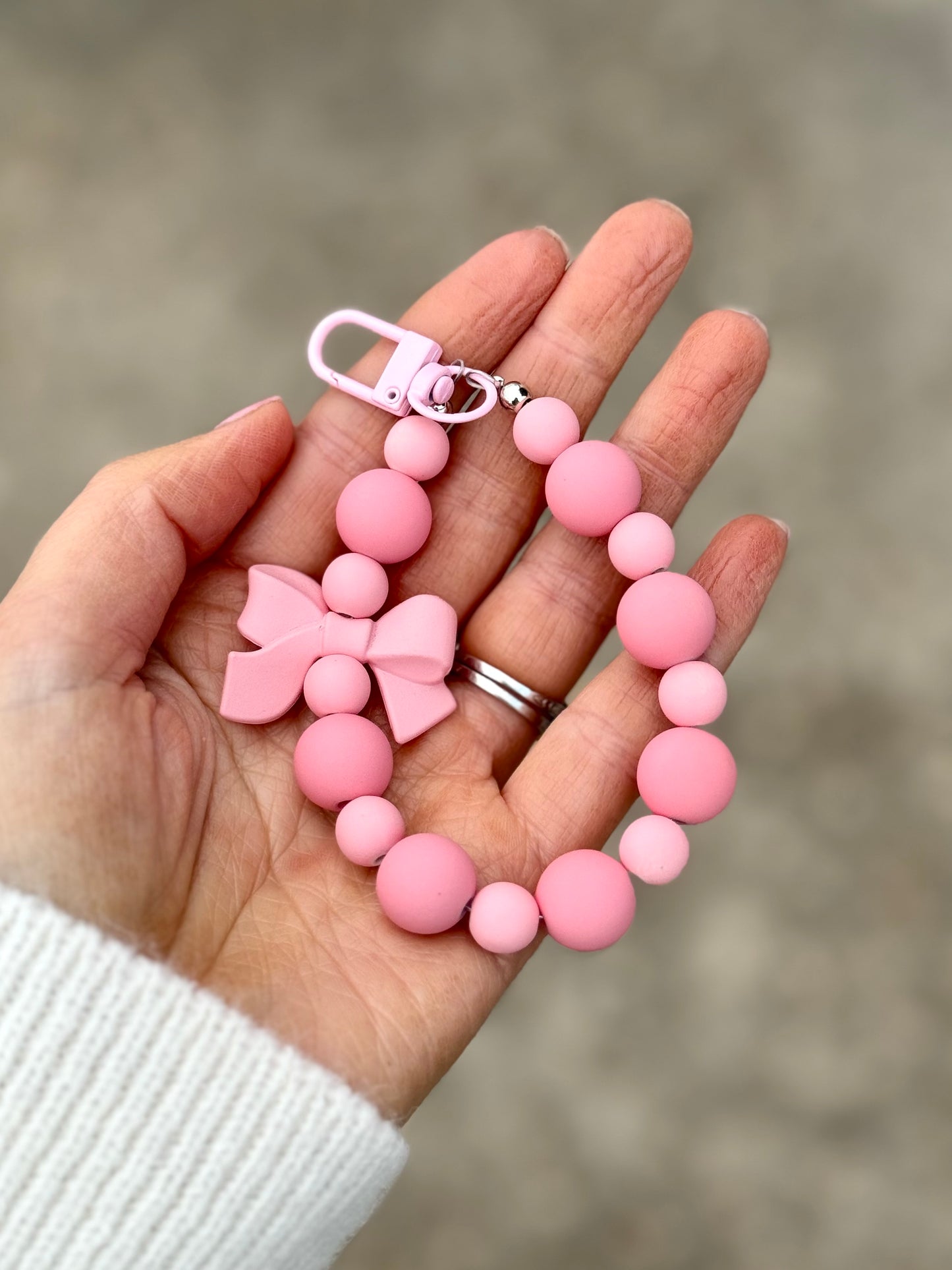 Pink Beaded Bow Keychain