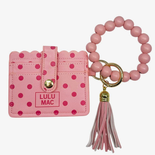 Lulu Mac Polka Dot Beaded Wallet PINK/HOT PINK