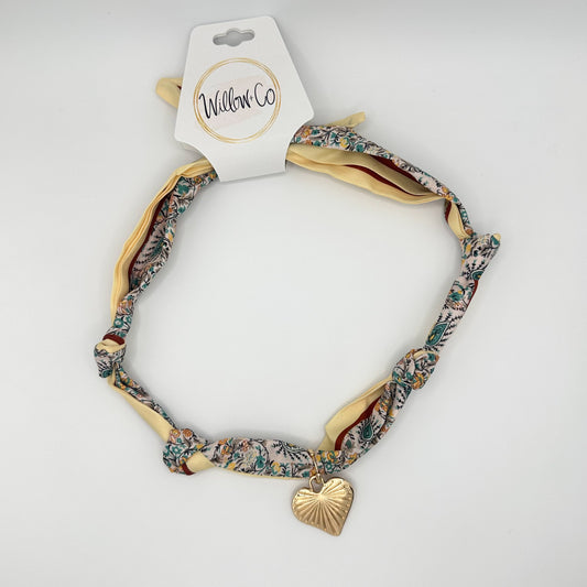 Scarf Necklace CREAM/TEAL/HEART