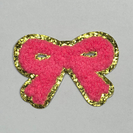 Bow Iron On Patch NEON PINK