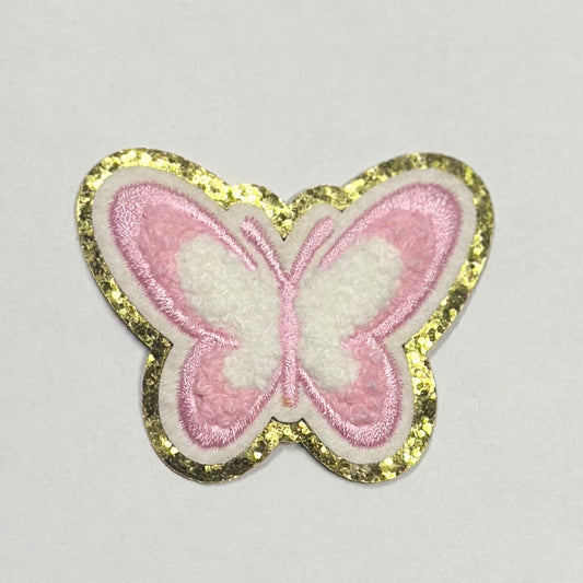 Pink/White Butterfly Iron On Patch