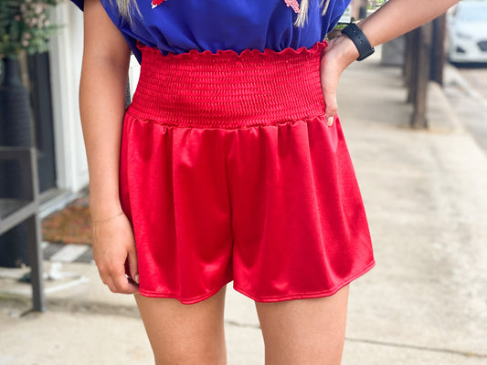 American Babe Smocked Shorts RED