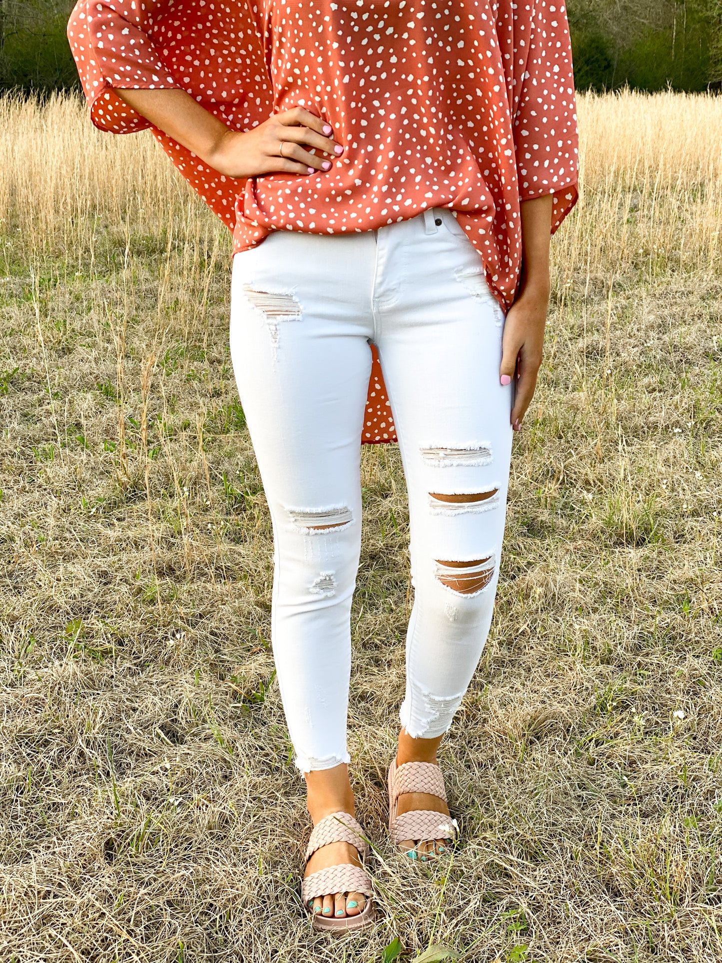 Distressed White Jeans